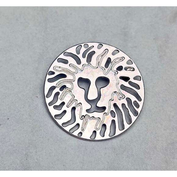 Vintage Anne Klein Brooch Lot 3 Lion Faces Gold Squares & Round Silver Pin - Picture 6 of 9